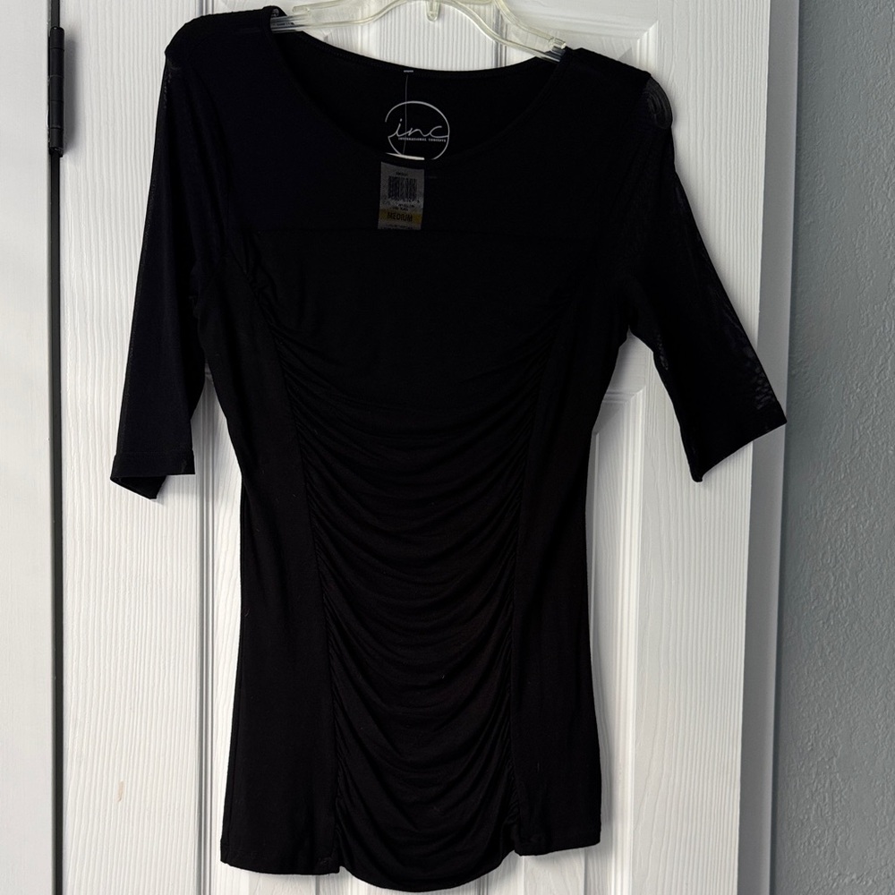 INC International Concepts Women's Elegant Black Gathered Blouse